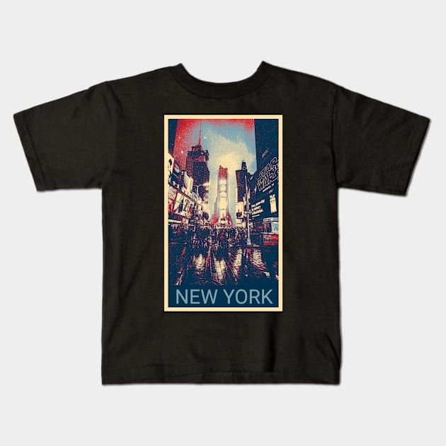 New York in Shepard Fairey style Kids T-Shirt by Montanescu